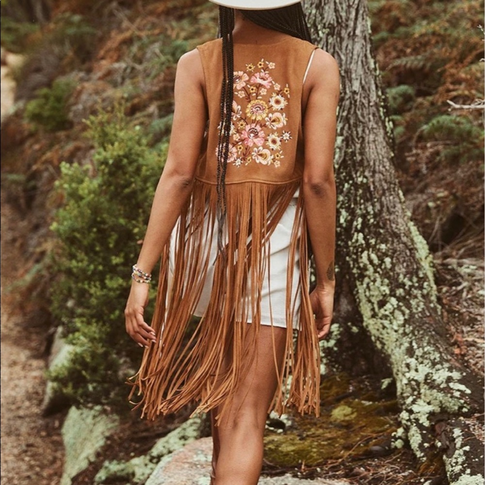 NWT Spell Joni Suede Embroidered Vest M/L